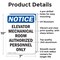 Signmission Elevator Mechanical Room Authorized OSHA Notice Sign, Aluminum, 7in W x 10in L, 2PK OS-2PACK-NS-A-710-V-11734 - alternate 2